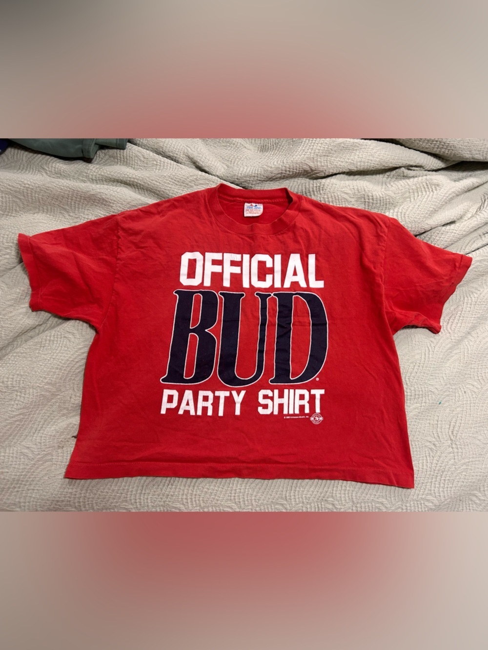 VINTAGE 1988 Budweiser Party T Shirt Half Crop OSFA One Size Fits All